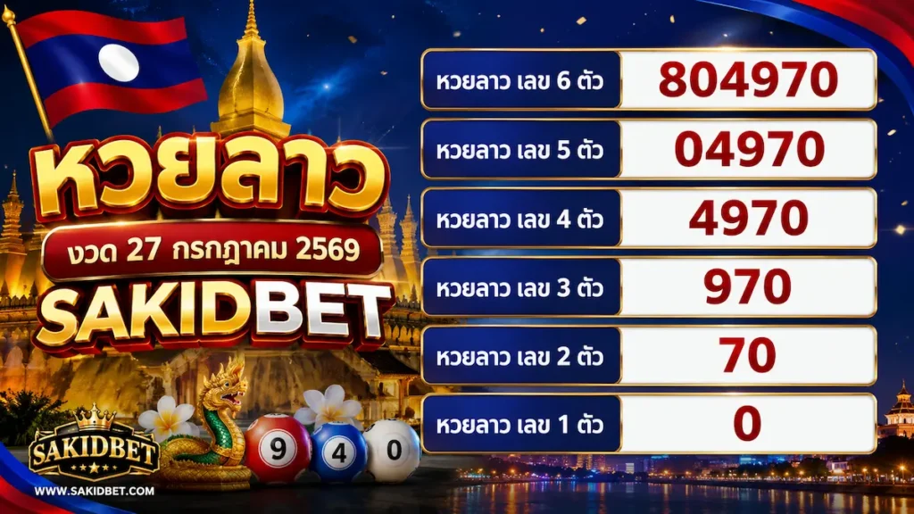ผลหวยลาว งวด 27 กรกฎาคม 2569