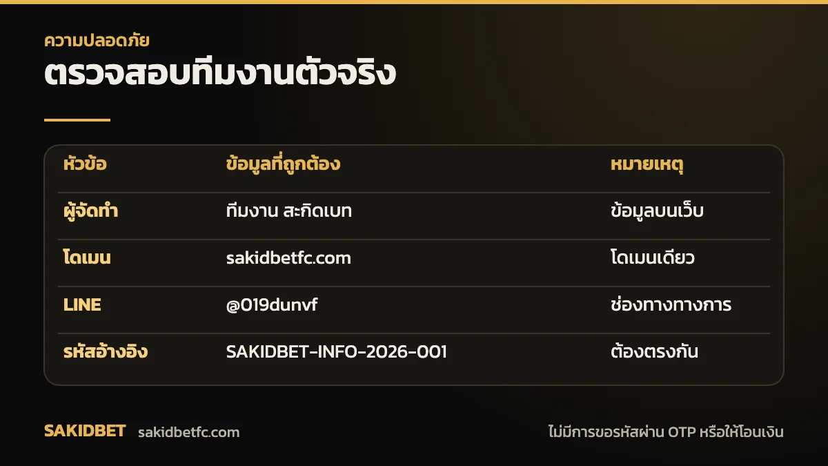 ทีมงาน SAKIDBET วิธีตรวจสอบทีมงานตัวจริง โดเมน LINE รหัสอ้างอิง
